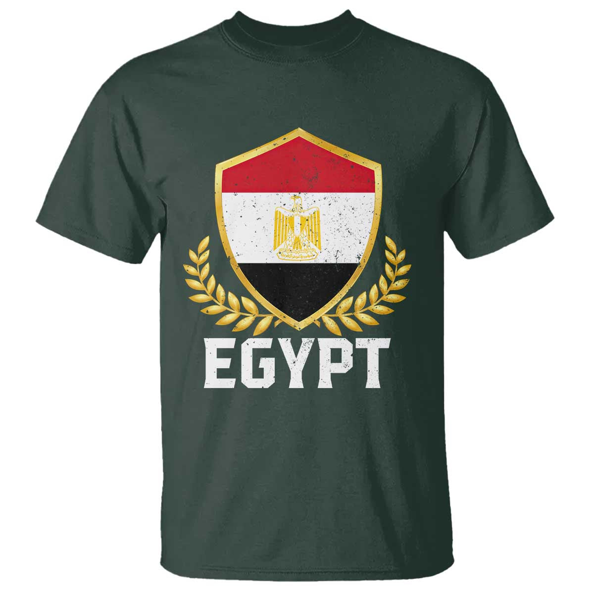 Egypt Coat of Arms Gold Shield Crest T Shirt Patriotic Egyptian Flag Heritage Pride TS02 Dark Forest Green Print Your Wear