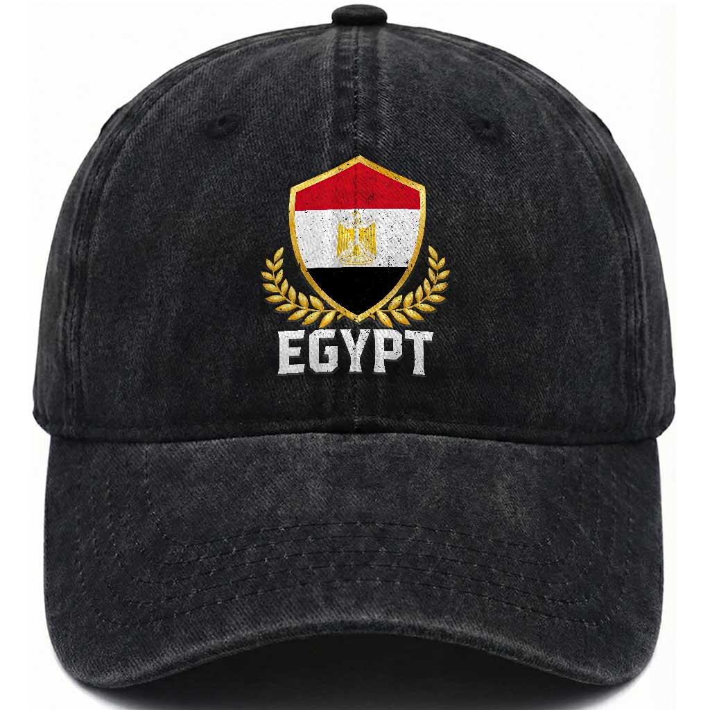 Egypt Coat of Arms Gold Shield Crest Washed Cotton Baseball Cap Patriotic Egyptian Flag Heritage Pride TS02 Print Your Wear