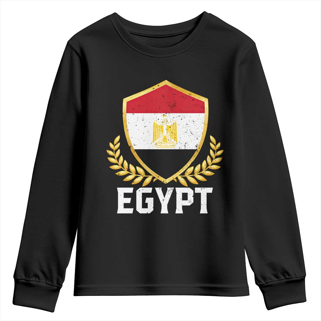 Egypt Coat of Arms Gold Shield Crest Youth Sweatshirt Patriotic Egyptian Flag Heritage Pride TS02 Black Print Your Wear