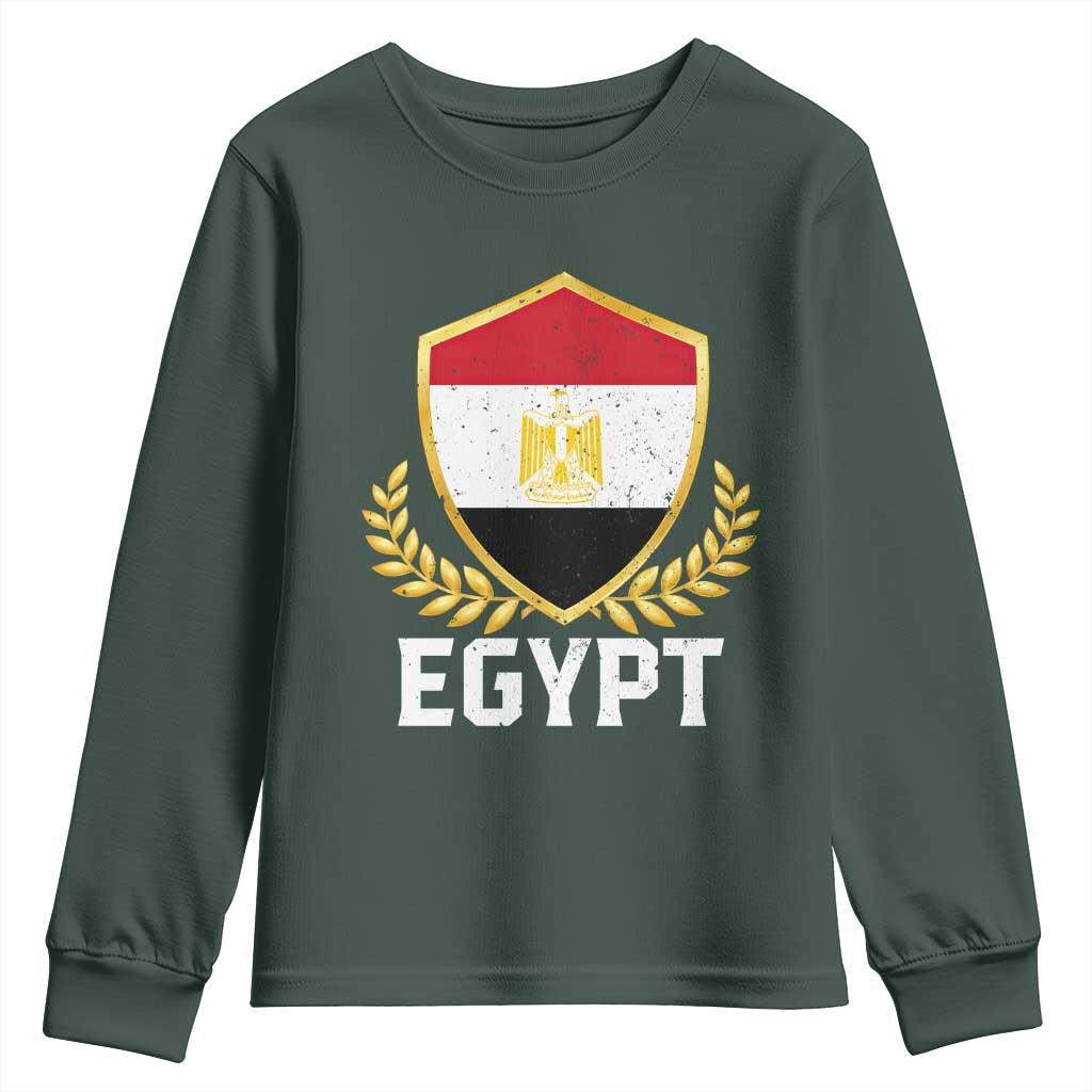 Egypt Coat of Arms Gold Shield Crest Youth Sweatshirt Patriotic Egyptian Flag Heritage Pride TS02 Dark Forest Green Print Your Wear