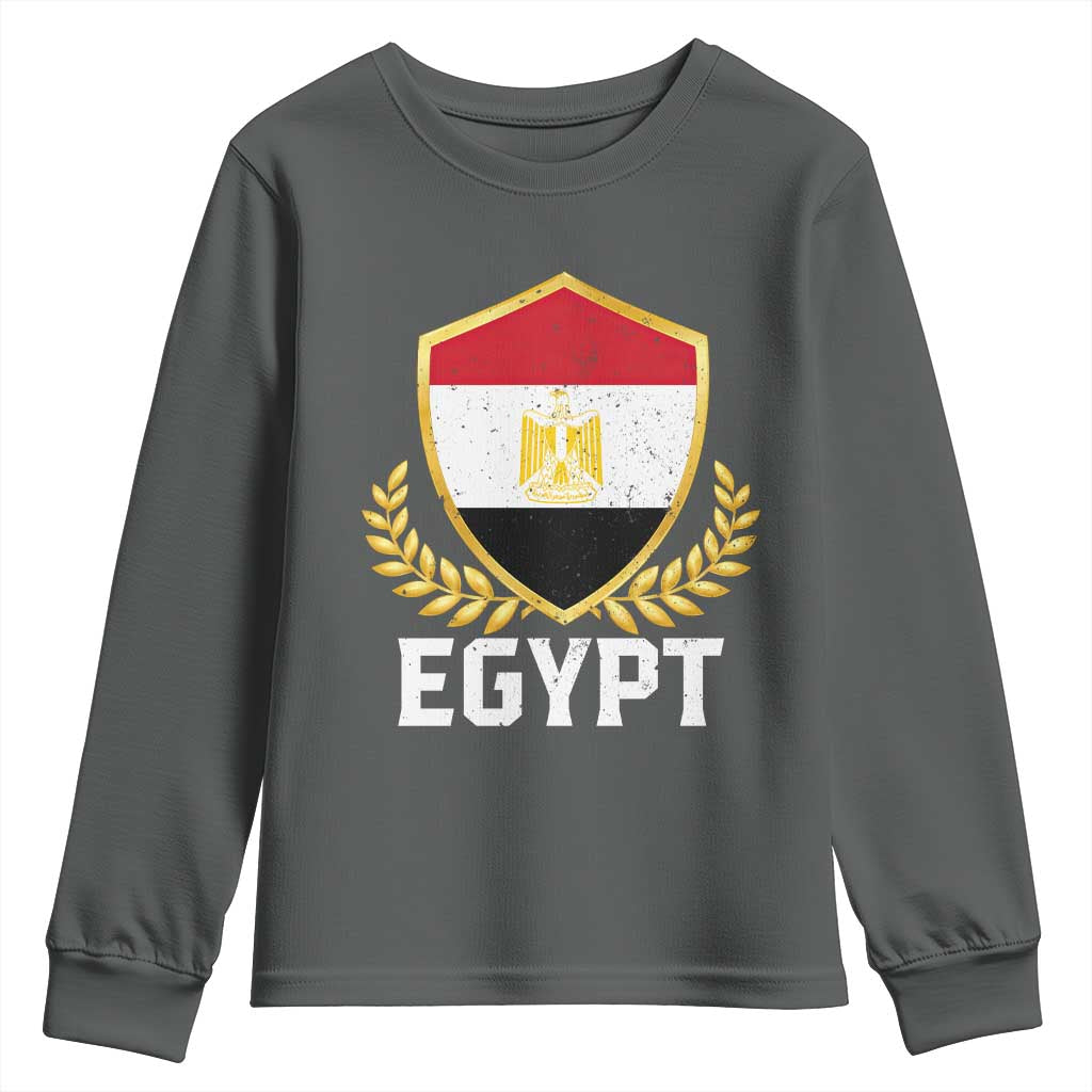 Egypt Coat of Arms Gold Shield Crest Youth Sweatshirt Patriotic Egyptian Flag Heritage Pride TS02 Dark Heather Print Your Wear