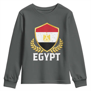 Egypt Coat of Arms Gold Shield Crest Youth Sweatshirt Patriotic Egyptian Flag Heritage Pride TS02 Dark Heather Print Your Wear