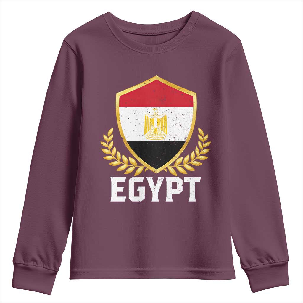 Egypt Coat of Arms Gold Shield Crest Youth Sweatshirt Patriotic Egyptian Flag Heritage Pride TS02 Maroon Print Your Wear