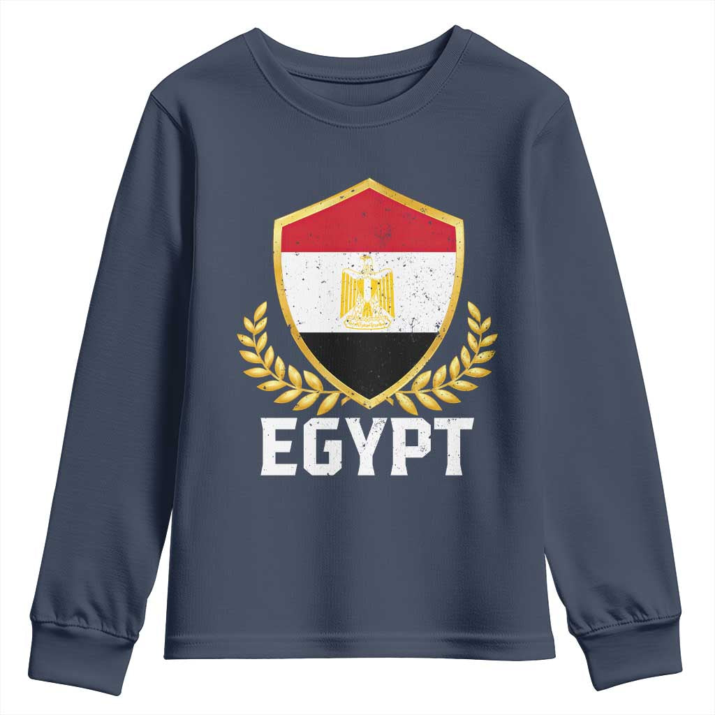 Egypt Coat of Arms Gold Shield Crest Youth Sweatshirt Patriotic Egyptian Flag Heritage Pride TS02 Navy Print Your Wear