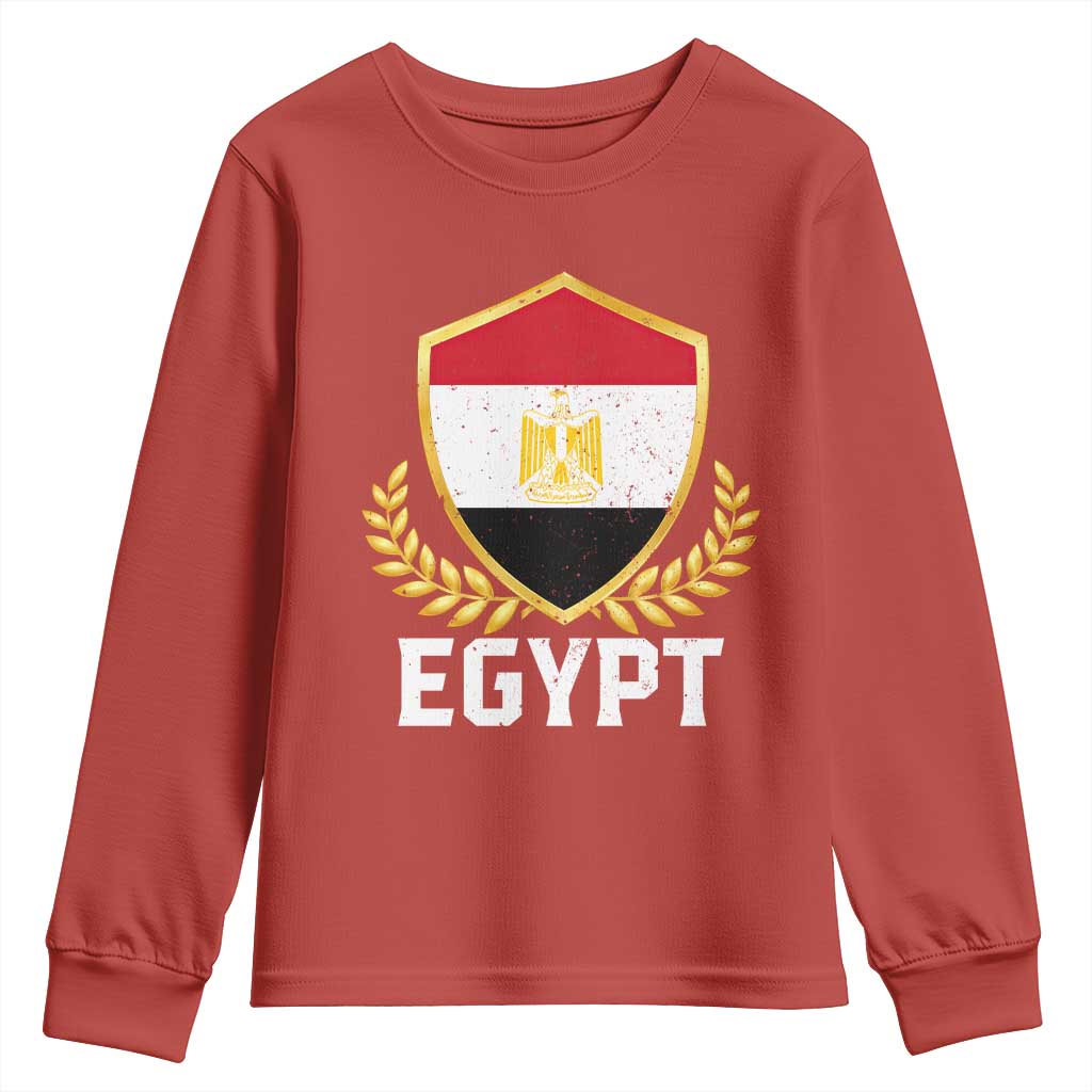 Egypt Coat of Arms Gold Shield Crest Youth Sweatshirt Patriotic Egyptian Flag Heritage Pride TS02 Red Print Your Wear