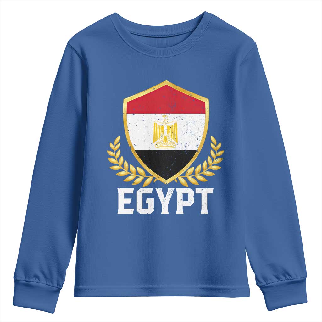 Egypt Coat of Arms Gold Shield Crest Youth Sweatshirt Patriotic Egyptian Flag Heritage Pride TS02 Royal Blue Print Your Wear