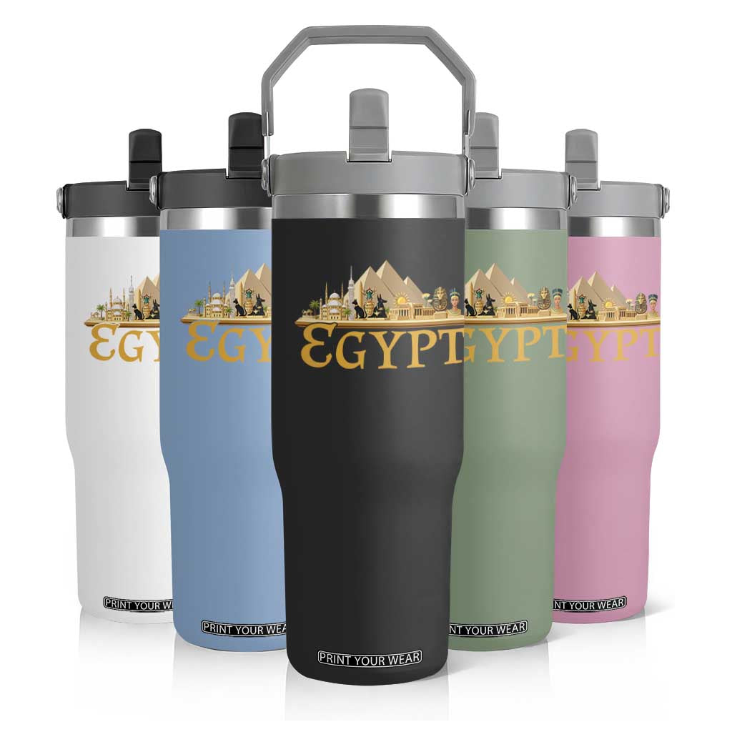 Ancient Egypt Pyramids Sphinx Graphic Flip Straw Tumbler Vintage Egypt Anubis History Buff Travel Souvenir TS02 Print Your Wear