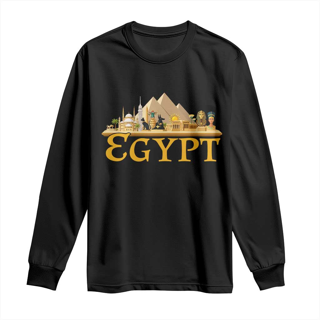 Ancient Egypt Pyramids Sphinx Graphic Long Sleeve Shirt Vintage Egypt Anubis History Buff Travel Souvenir TS02 Black Print Your Wear