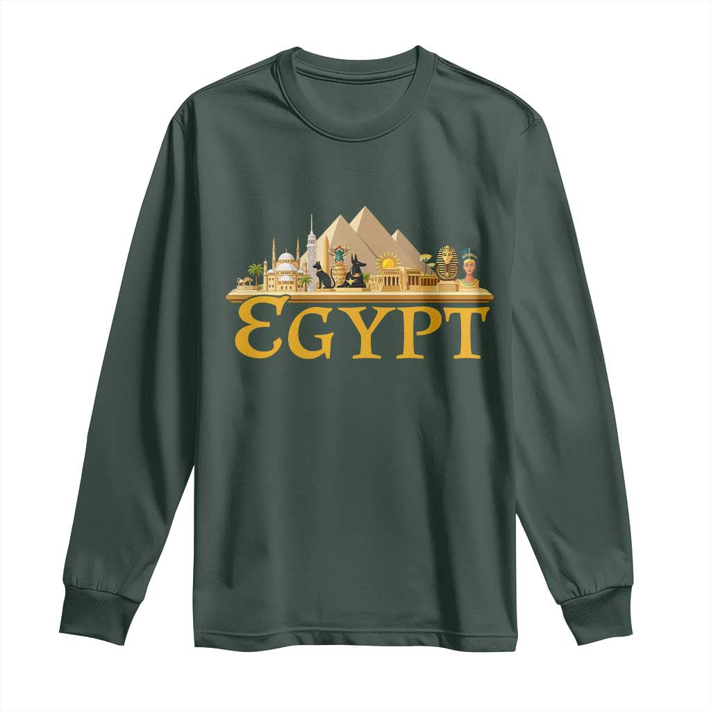 Ancient Egypt Pyramids Sphinx Graphic Long Sleeve Shirt Vintage Egypt Anubis History Buff Travel Souvenir TS02 Dark Forest Green Print Your Wear
