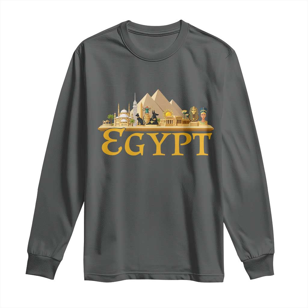 Ancient Egypt Pyramids Sphinx Graphic Long Sleeve Shirt Vintage Egypt Anubis History Buff Travel Souvenir TS02 S Dark Heather Print Your Wear