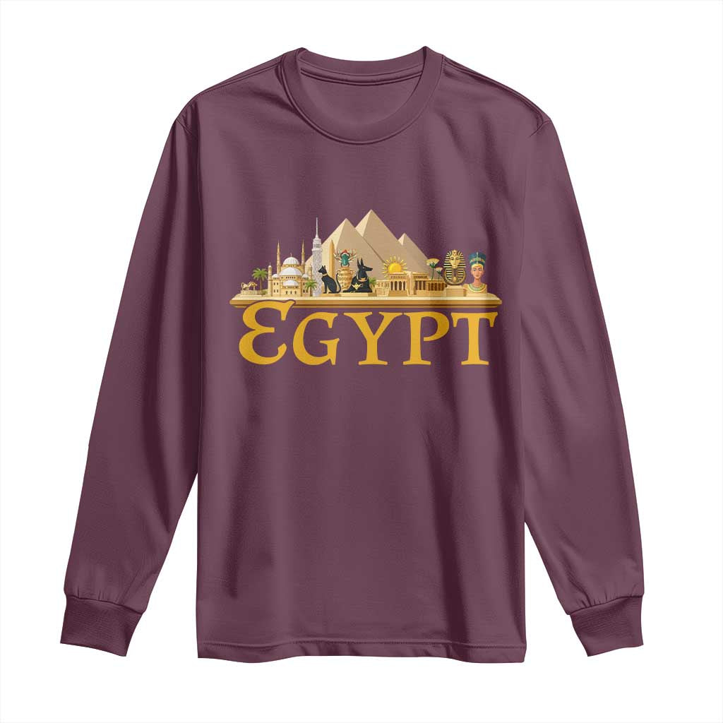 Ancient Egypt Pyramids Sphinx Graphic Long Sleeve Shirt Vintage Egypt Anubis History Buff Travel Souvenir TS02 Maroon Print Your Wear