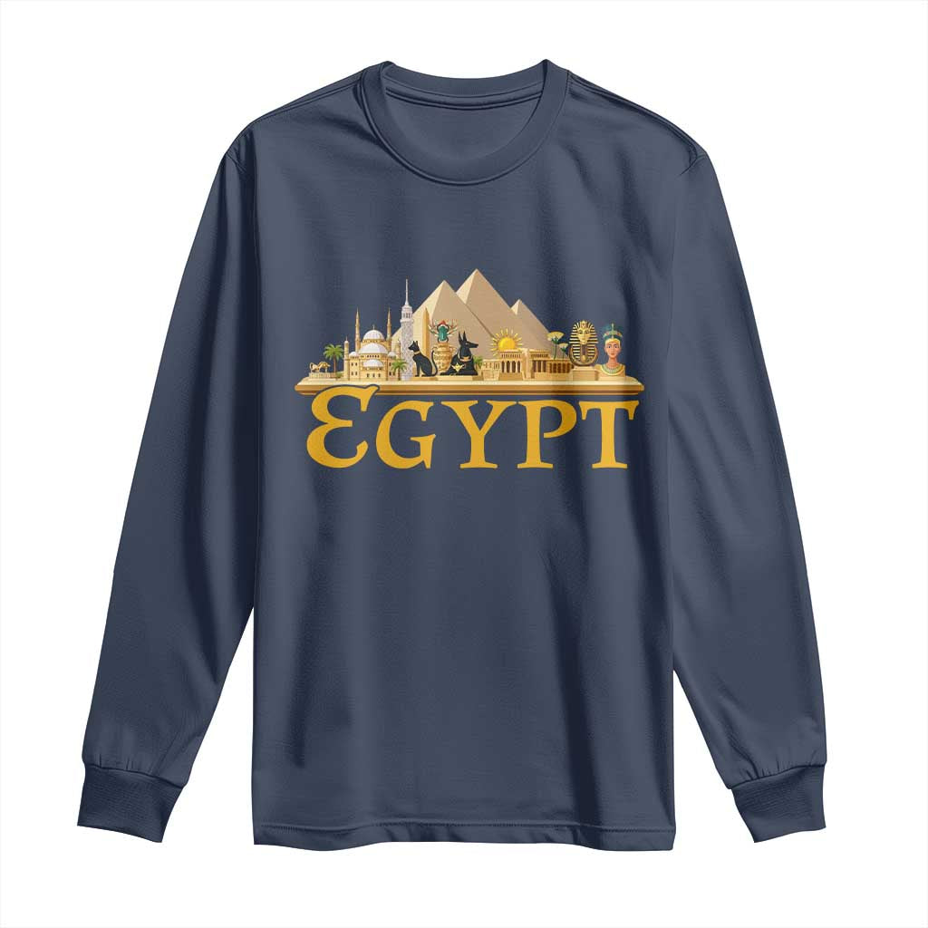 Ancient Egypt Pyramids Sphinx Graphic Long Sleeve Shirt Vintage Egypt Anubis History Buff Travel Souvenir TS02 Navy Print Your Wear