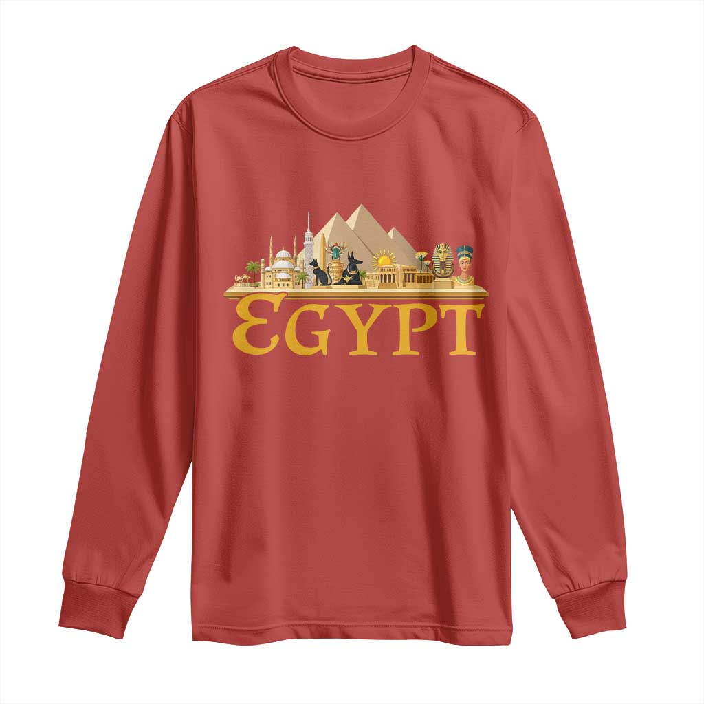 Ancient Egypt Pyramids Sphinx Graphic Long Sleeve Shirt Vintage Egypt Anubis History Buff Travel Souvenir TS02 Red Print Your Wear