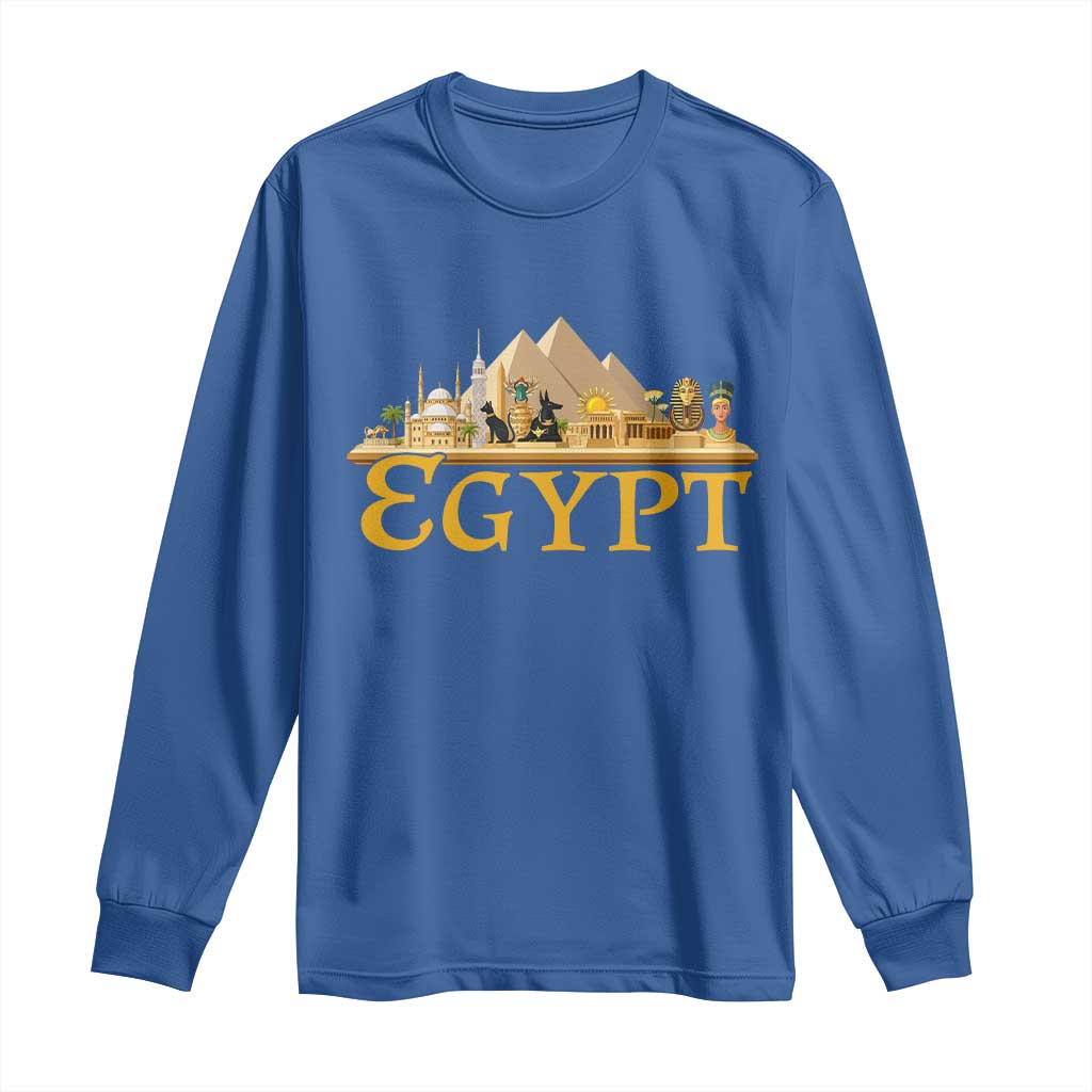 Ancient Egypt Pyramids Sphinx Graphic Long Sleeve Shirt Vintage Egypt Anubis History Buff Travel Souvenir TS02 Royal Blue Print Your Wear