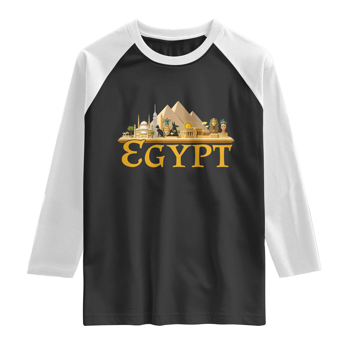 Ancient Egypt Pyramids Sphinx Graphic Raglan Shirt Vintage Egypt Anubis History Buff Travel Souvenir TS02 Black White Print Your Wear