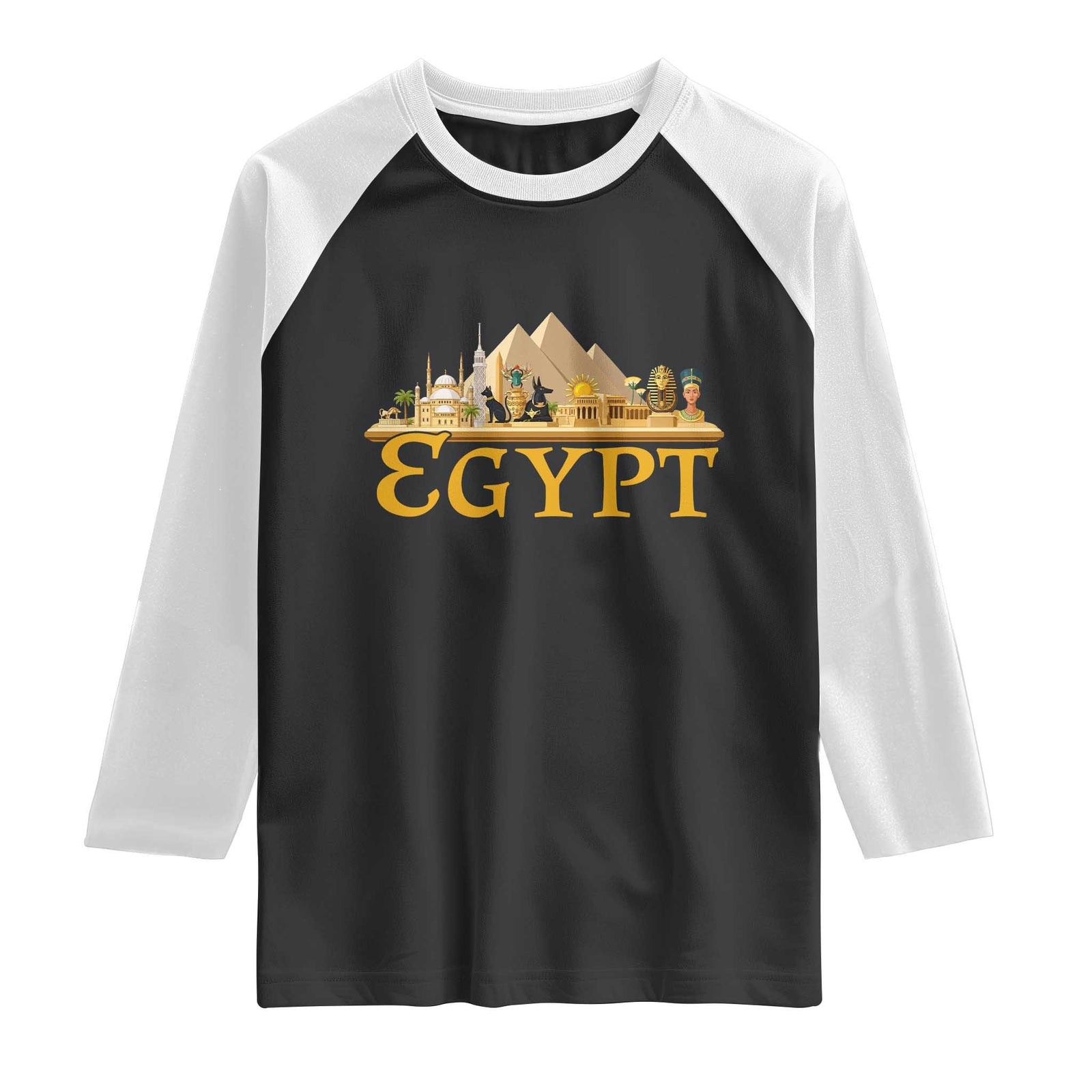 Ancient Egypt Pyramids Sphinx Graphic Raglan Shirt Vintage Egypt Anubis History Buff Travel Souvenir TS02 Black White Print Your Wear