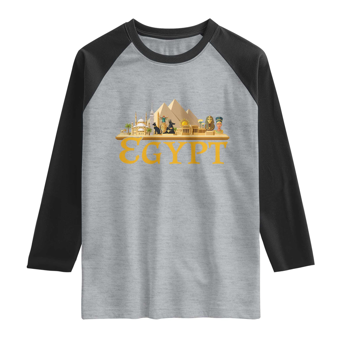 Ancient Egypt Pyramids Sphinx Graphic Raglan Shirt Vintage Egypt Anubis History Buff Travel Souvenir TS02 Heather Gray Black Print Your Wear