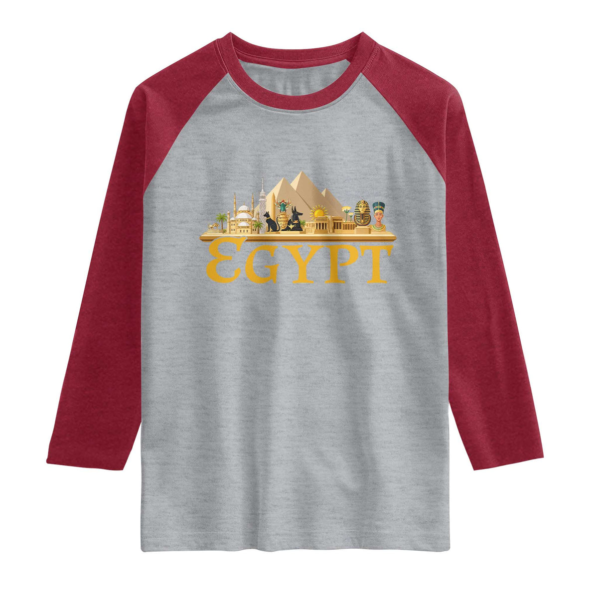 Ancient Egypt Pyramids Sphinx Graphic Raglan Shirt Vintage Egypt Anubis History Buff Travel Souvenir TS02 Heather Gray Heather Red Print Your Wear