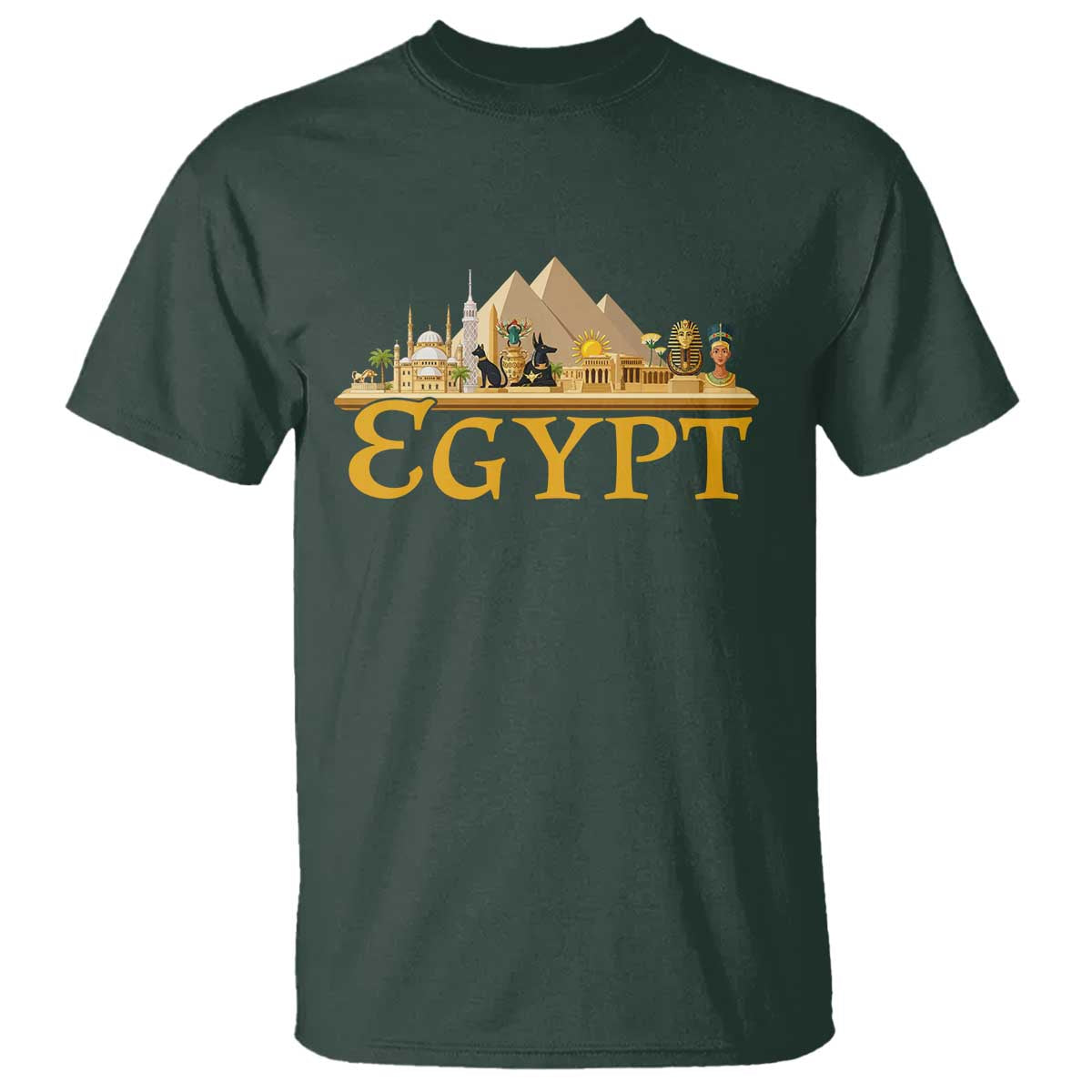 Ancient Egypt Pyramids Sphinx Graphic T Shirt Vintage Egypt Anubis History Buff Travel Souvenir TS02 Dark Forest Green Print Your Wear