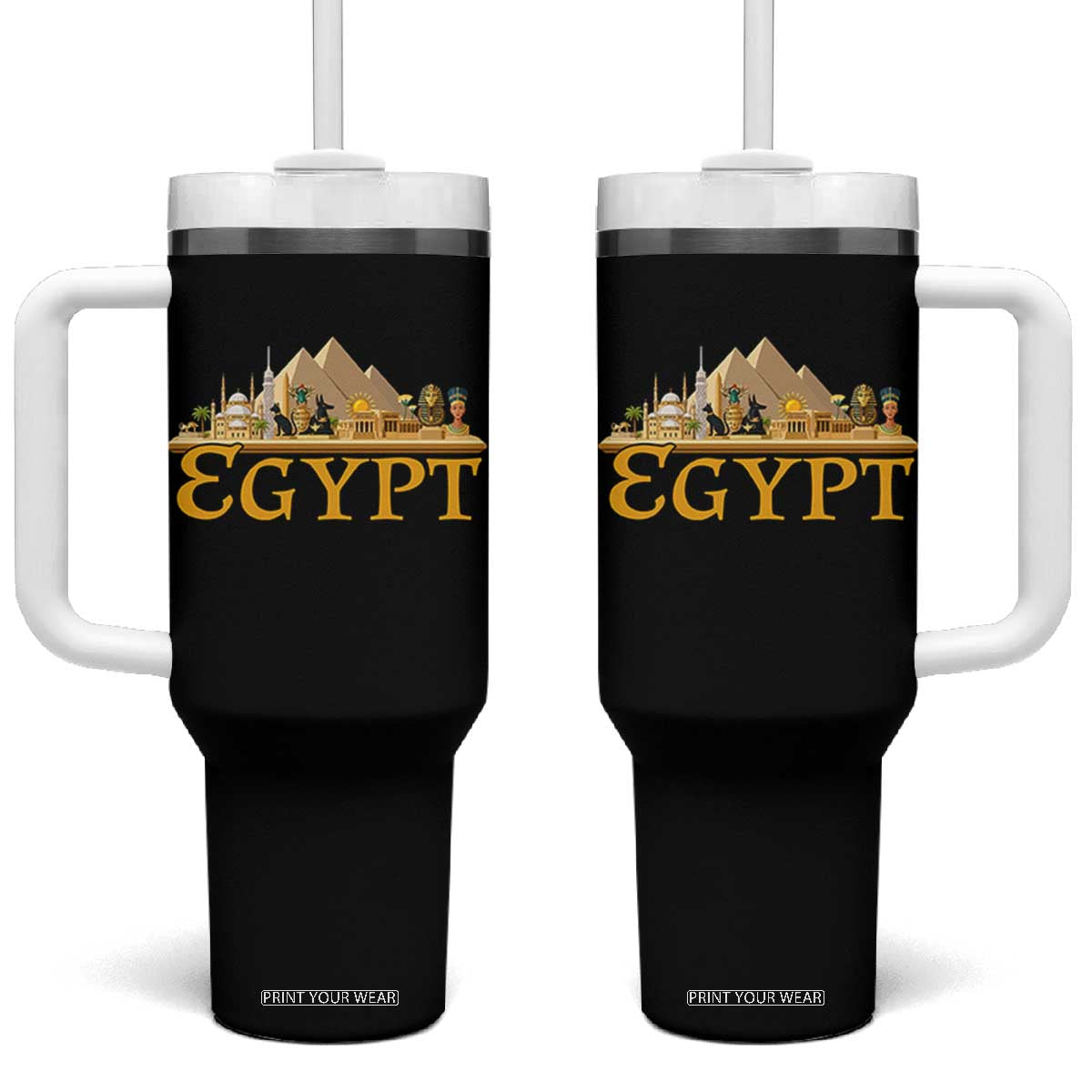 Ancient Egypt Pyramids Sphinx Graphic Tumbler With Handle Vintage Egypt Anubis History Buff Travel Souvenir TS02 One Size: 40 oz Black Print Your Wear