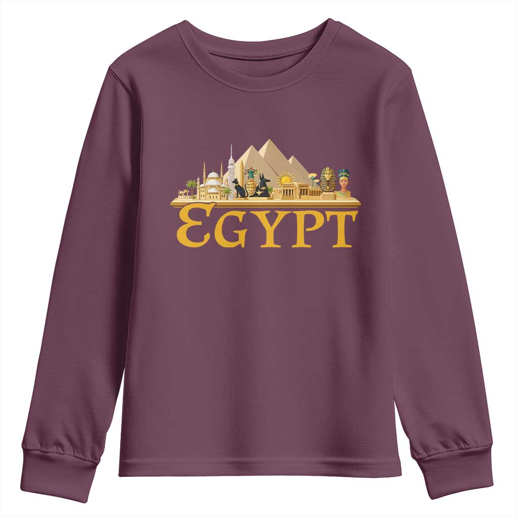 Ancient Egypt Pyramids Sphinx Graphic Youth Sweatshirt Vintage Egypt Anubis History Buff Travel Souvenir TS02 Maroon Print Your Wear