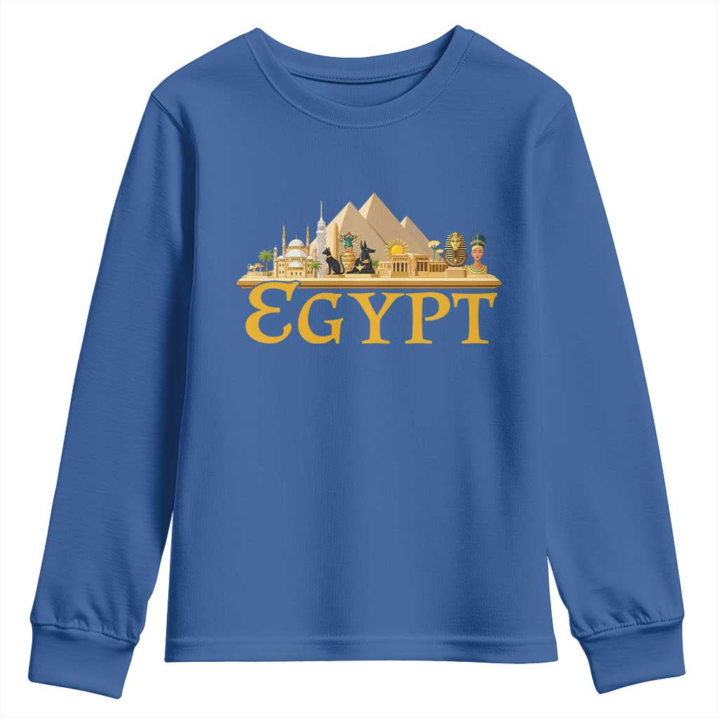 Ancient Egypt Pyramids Sphinx Graphic Youth Sweatshirt Vintage Egypt Anubis History Buff Travel Souvenir TS02 Royal Blue Print Your Wear