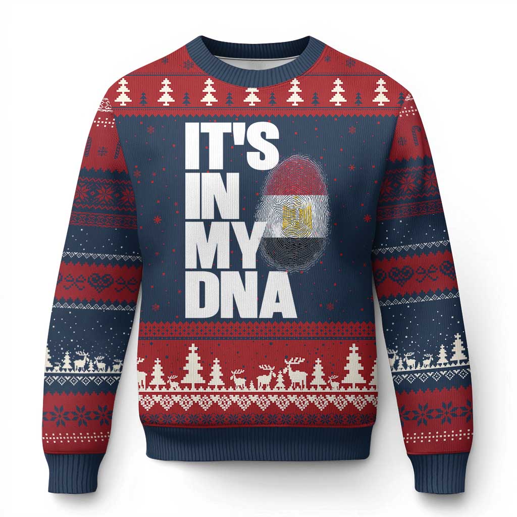 Egypt It's In My DNA Flag Fingerprint Graphic Ugly Christmas Sweater Egyptian Heritage Pride Roots TS02 Navy Red Print Your Wear