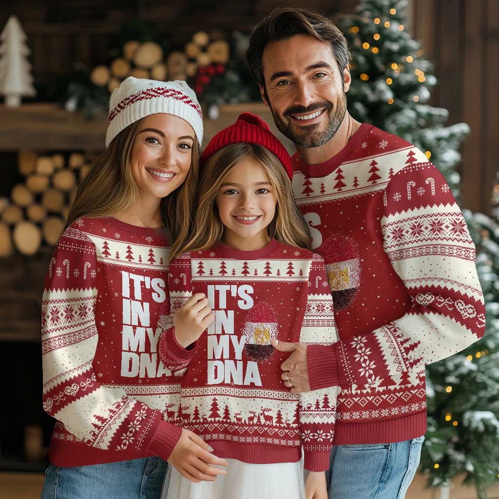 Egypt It's In My DNA Flag Fingerprint Graphic Ugly Christmas Sweater Egyptian Heritage Pride Roots TS02 Red Beige Print Your Wear