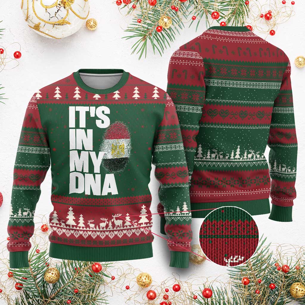 Egypt It's In My DNA Flag Fingerprint Graphic Ugly Christmas Sweater Egyptian Heritage Pride Roots TS02 Print Your Wear