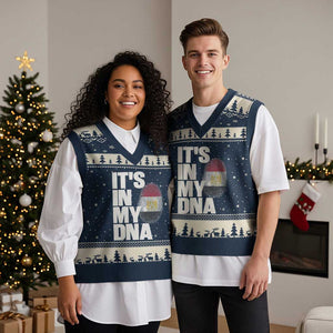 Egypt It's In My DNA Flag Fingerprint Graphic V-Neck Knit Sweater Vest Egyptian Heritage Pride Roots TS02 Navy Beige Print Your Wear