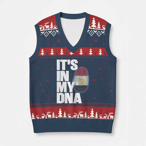 Egypt It's In My DNA Flag Fingerprint Graphic V-Neck Knit Sweater Vest Egyptian Heritage Pride Roots TS02 Navy Red Print Your Wear