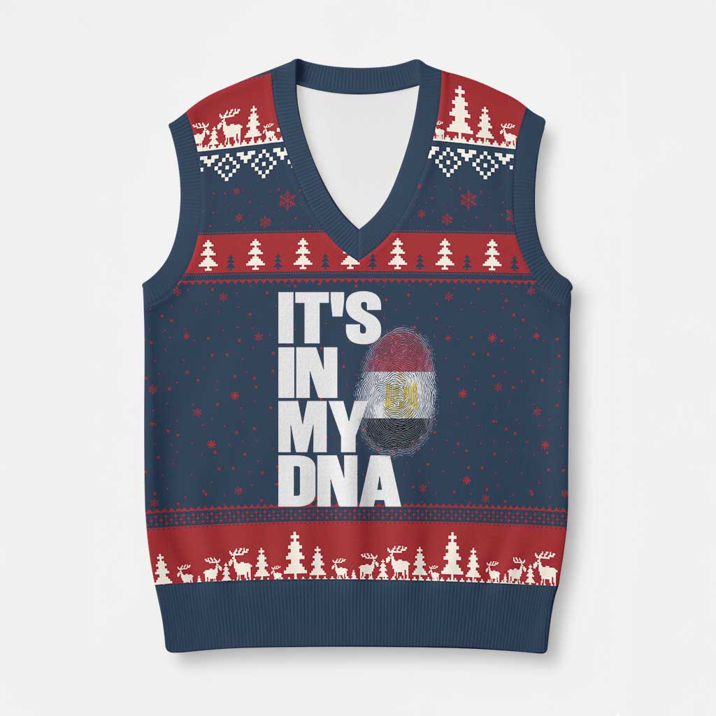Egypt It's In My DNA Flag Fingerprint Graphic V-Neck Knit Sweater Vest Egyptian Heritage Pride Roots TS02 Navy Red Print Your Wear