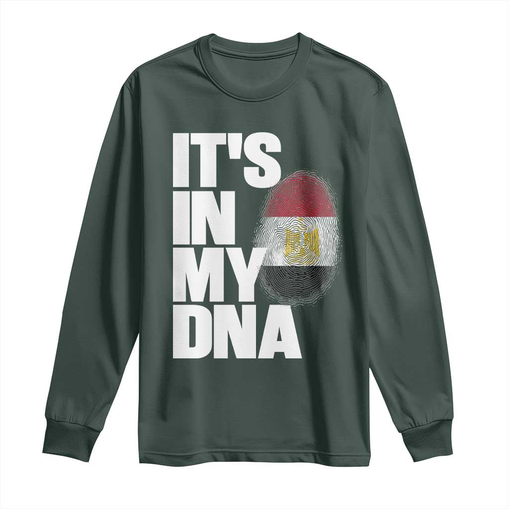 Egypt It's In My DNA Flag Fingerprint Graphic Long Sleeve Shirt Egyptian Heritage Pride Roots TS02 Dark Forest Green Print Your Wear