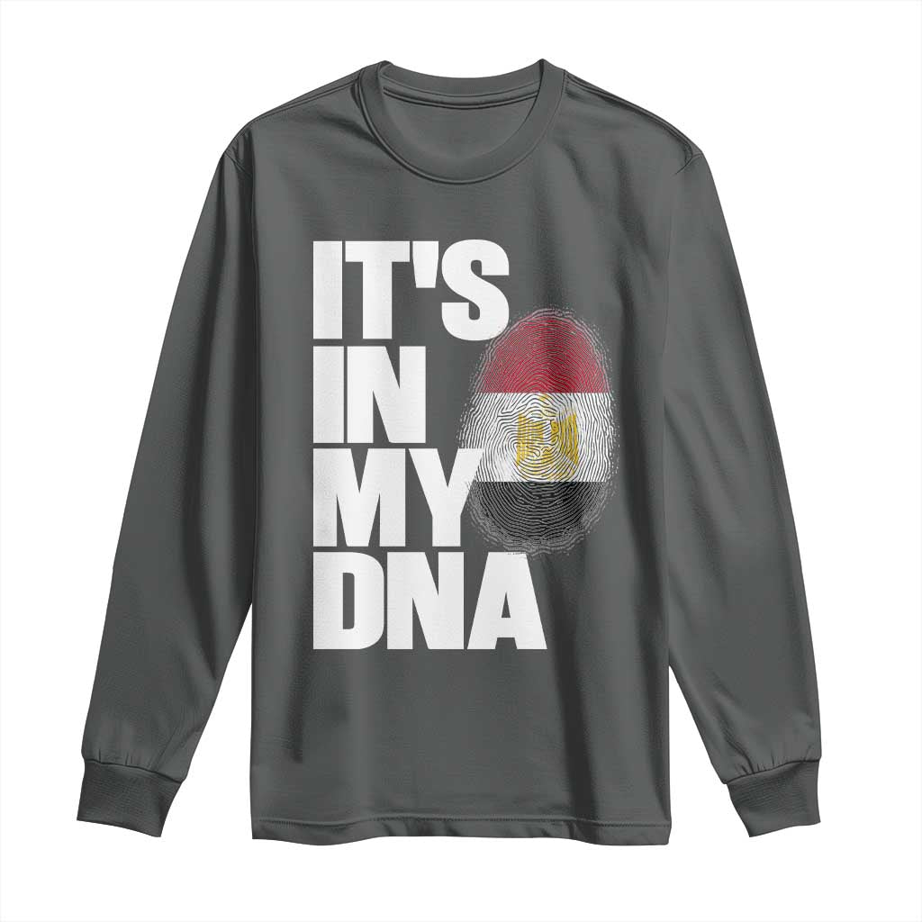 Egypt It's In My DNA Flag Fingerprint Graphic Long Sleeve Shirt Egyptian Heritage Pride Roots TS02 S Dark Heather Print Your Wear