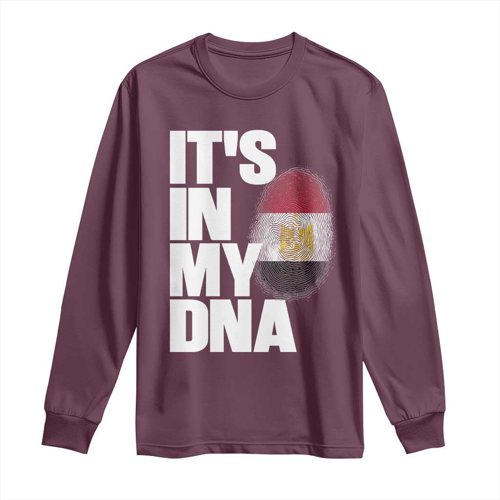 Egypt It's In My DNA Flag Fingerprint Graphic Long Sleeve Shirt Egyptian Heritage Pride Roots TS02 Maroon Print Your Wear