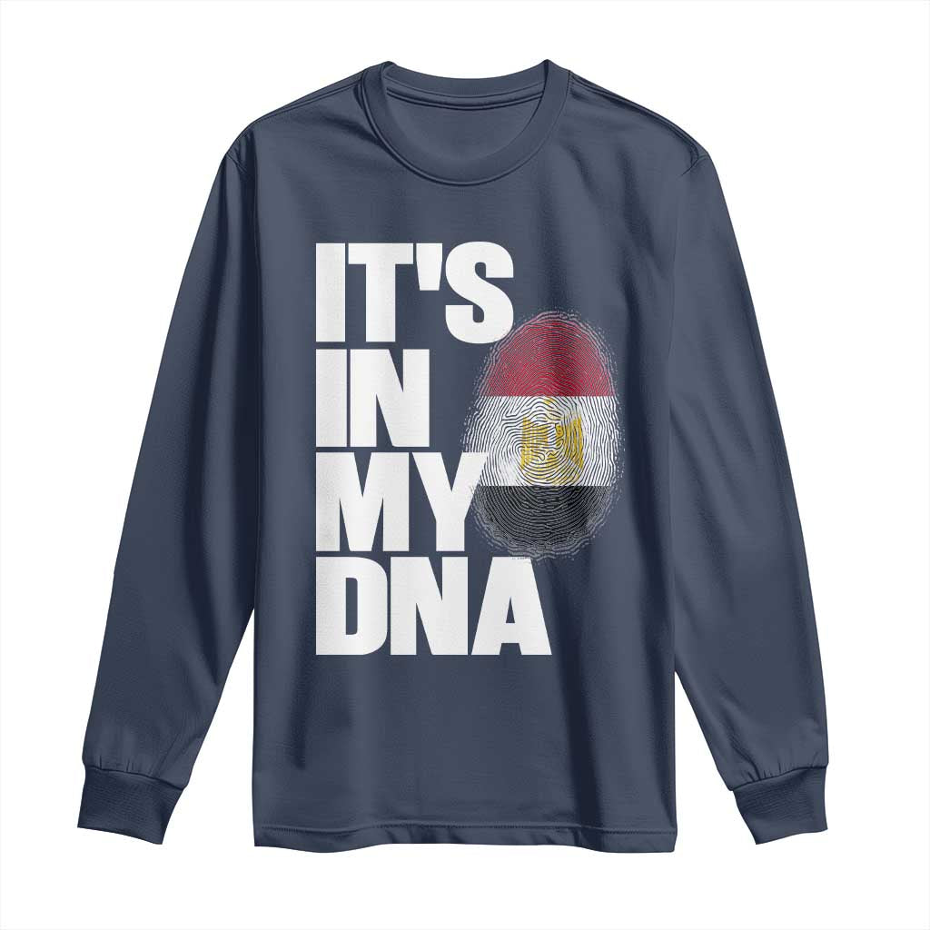 Egypt It's In My DNA Flag Fingerprint Graphic Long Sleeve Shirt Egyptian Heritage Pride Roots TS02 Navy Print Your Wear