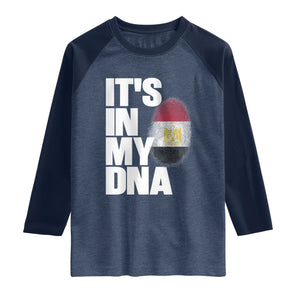 Egypt It's In My DNA Flag Fingerprint Graphic Raglan Shirt Egyptian Heritage Pride Roots TS02 Heather Denim Navy Print Your Wear