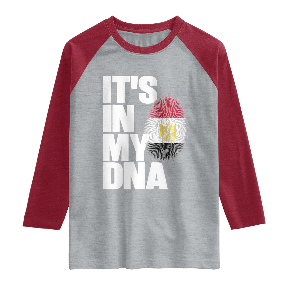 Egypt It's In My DNA Flag Fingerprint Graphic Raglan Shirt Egyptian Heritage Pride Roots TS02 Heather Gray Heather Red Print Your Wear