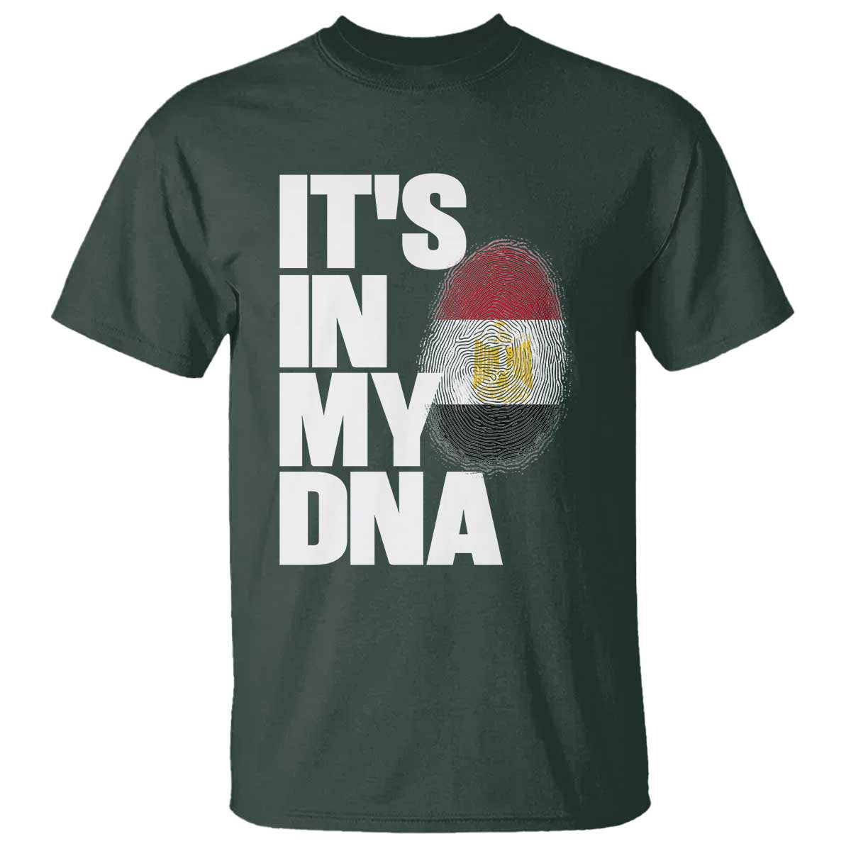 Egypt It's In My DNA Flag Fingerprint Graphic T Shirt Egyptian Heritage Pride Roots TS02 Dark Forest Green Print Your Wear