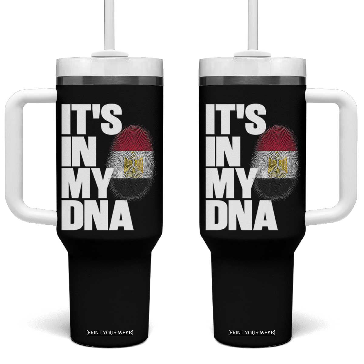 Egypt It's In My DNA Flag Fingerprint Graphic Tumbler With Handle Egyptian Heritage Pride Roots TS02 One Size: 40 oz Black Print Your Wear