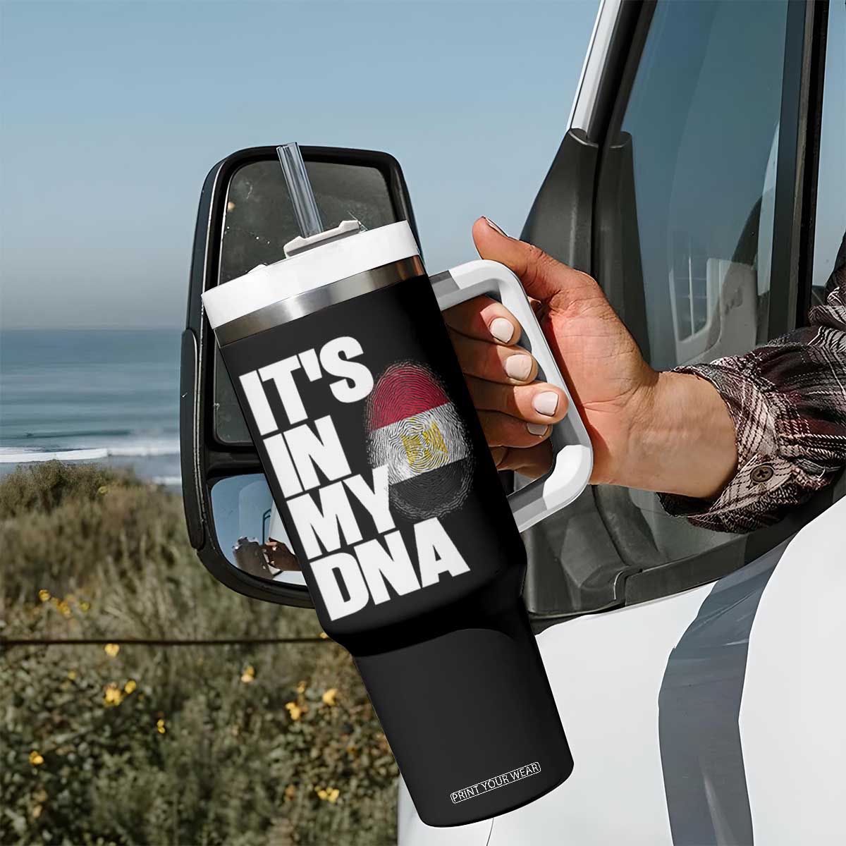 Egypt It's In My DNA Flag Fingerprint Graphic Tumbler With Handle Egyptian Heritage Pride Roots TS02 Print Your Wear