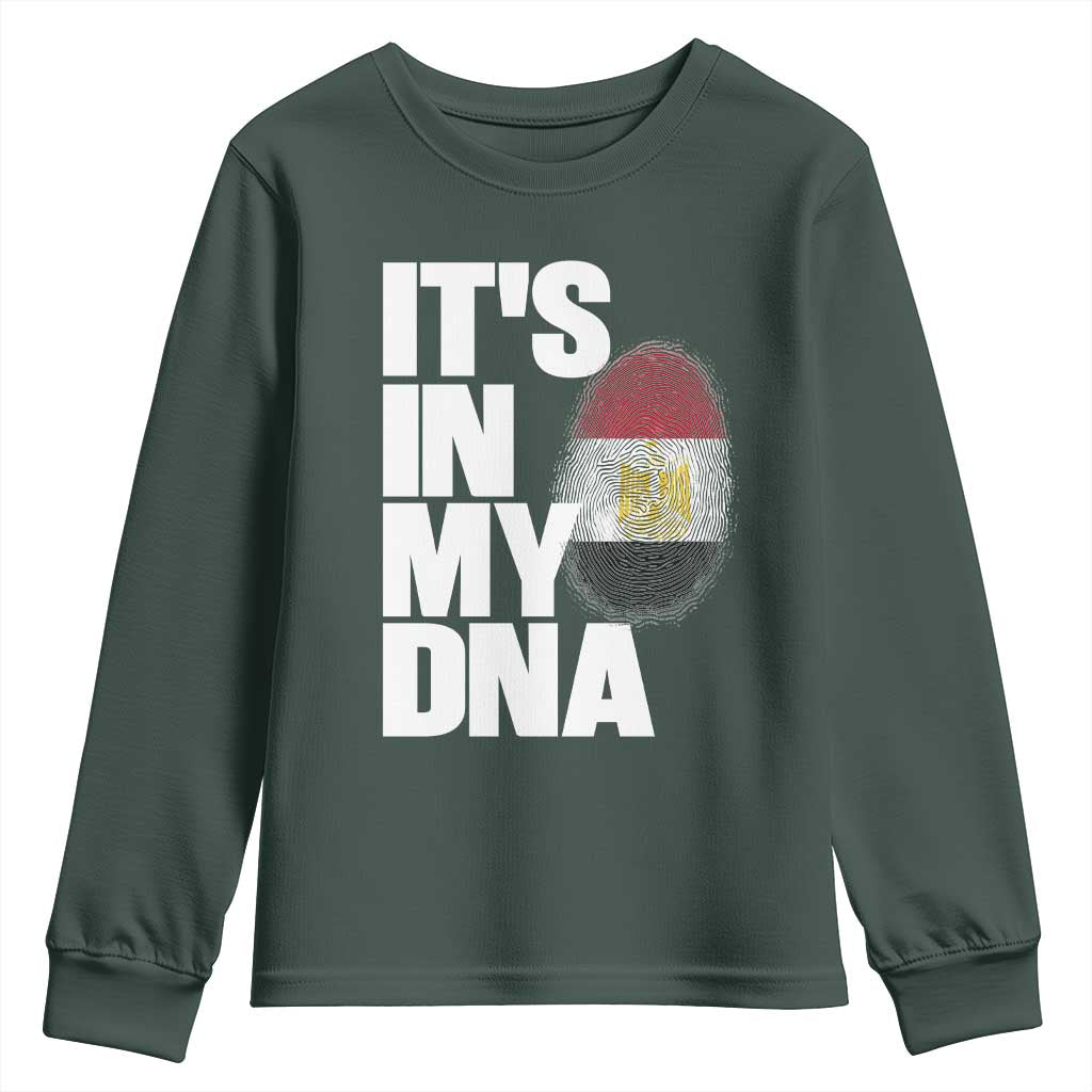 Egypt It's In My DNA Flag Fingerprint Graphic Youth Sweatshirt Egyptian Heritage Pride Roots TS02 Dark Forest Green Print Your Wear
