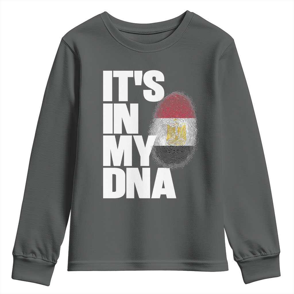 Egypt It's In My DNA Flag Fingerprint Graphic Youth Sweatshirt Egyptian Heritage Pride Roots TS02 Dark Heather Print Your Wear