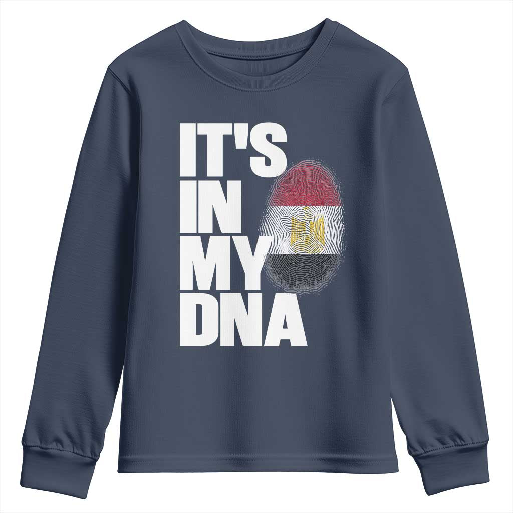 Egypt It's In My DNA Flag Fingerprint Graphic Youth Sweatshirt Egyptian Heritage Pride Roots TS02 Navy Print Your Wear