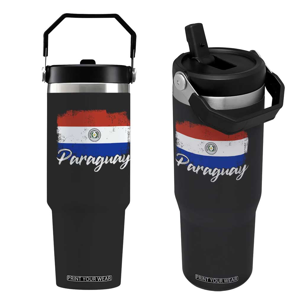 Vintage Paraguay Flag Paraguaya Heritage Pride Roots Flip Straw Tumbler TS02 One Size: 30 oz Black Print Your Wear
