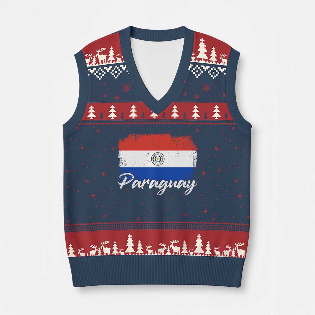 Vintage Paraguay Flag Paraguaya Heritage Pride Roots V-Neck Knit Sweater Vest TS02 Navy Red Print Your Wear