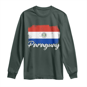 Vintage Paraguay Flag Paraguaya Heritage Pride Roots Long Sleeve Shirt TS02 Dark Forest Green Print Your Wear