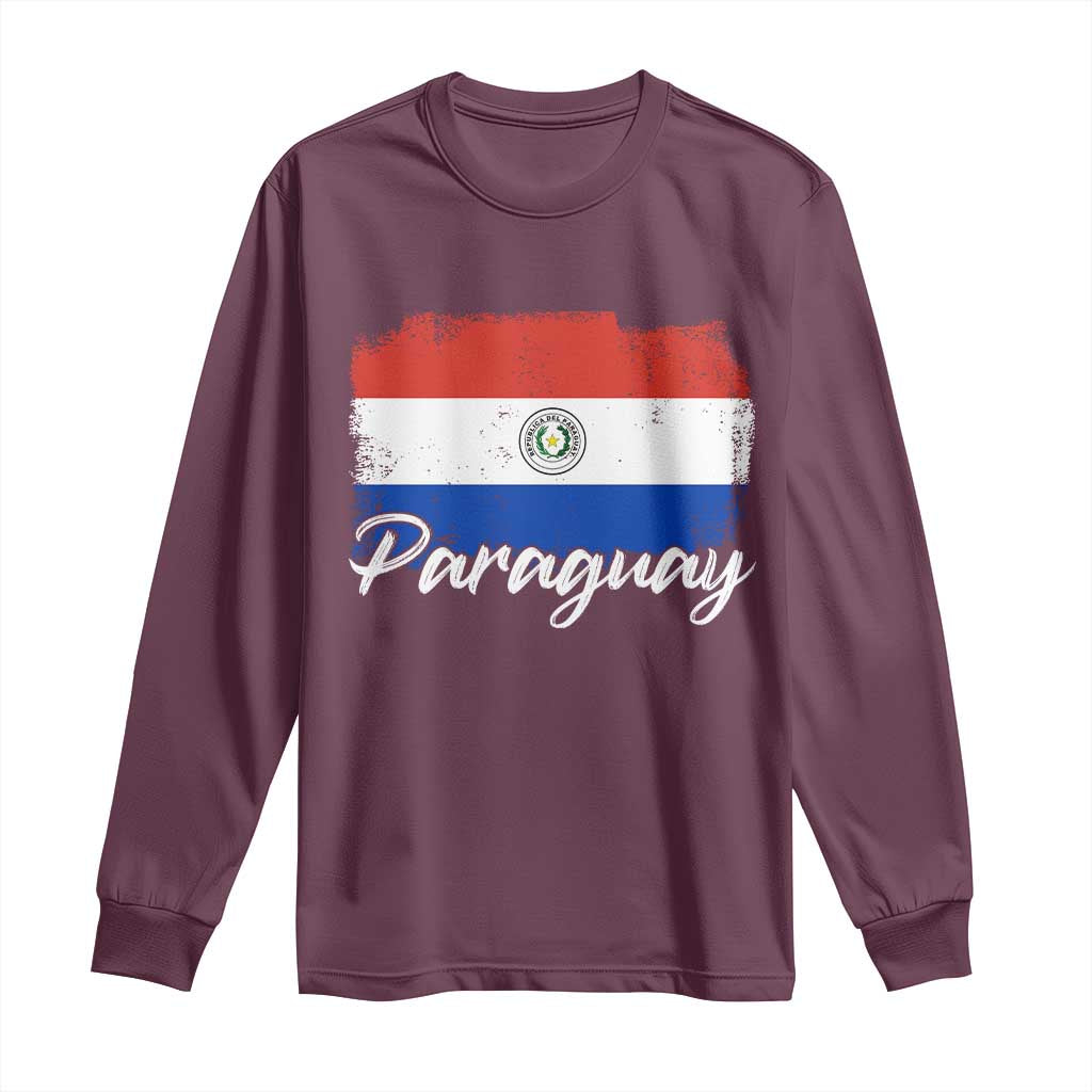 Vintage Paraguay Flag Paraguaya Heritage Pride Roots Long Sleeve Shirt TS02 Maroon Print Your Wear