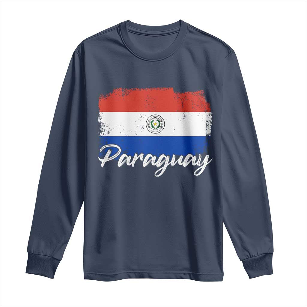 Vintage Paraguay Flag Paraguaya Heritage Pride Roots Long Sleeve Shirt TS02 Navy Print Your Wear