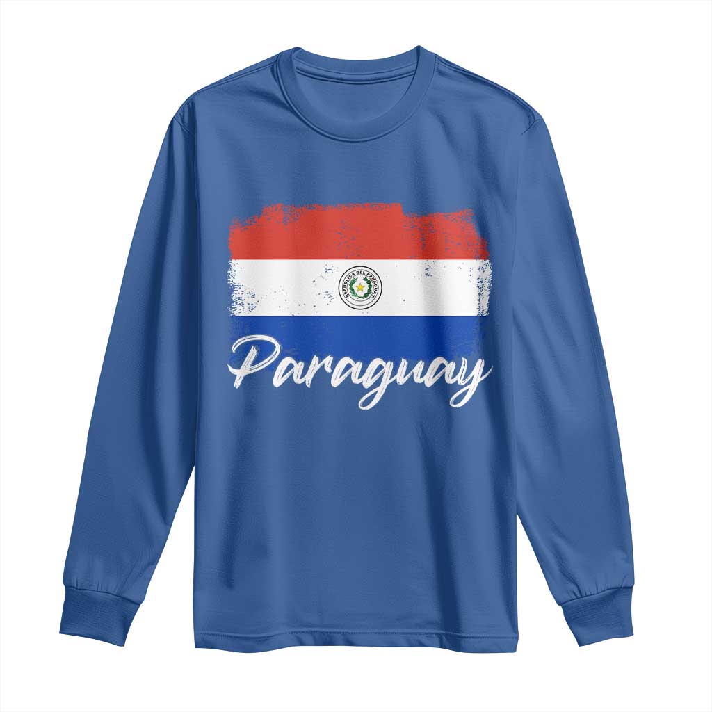 Vintage Paraguay Flag Paraguaya Heritage Pride Roots Long Sleeve Shirt TS02 Royal Blue Print Your Wear